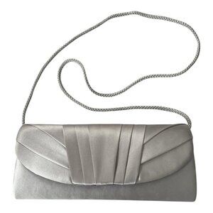 VTG Jessica McClintock Silver Satin Evening Clutch Chain Strap